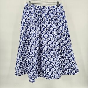 Talbots Poplin Fit & Flare Midi Skirt Tie Dye Diamonds Blue Size L